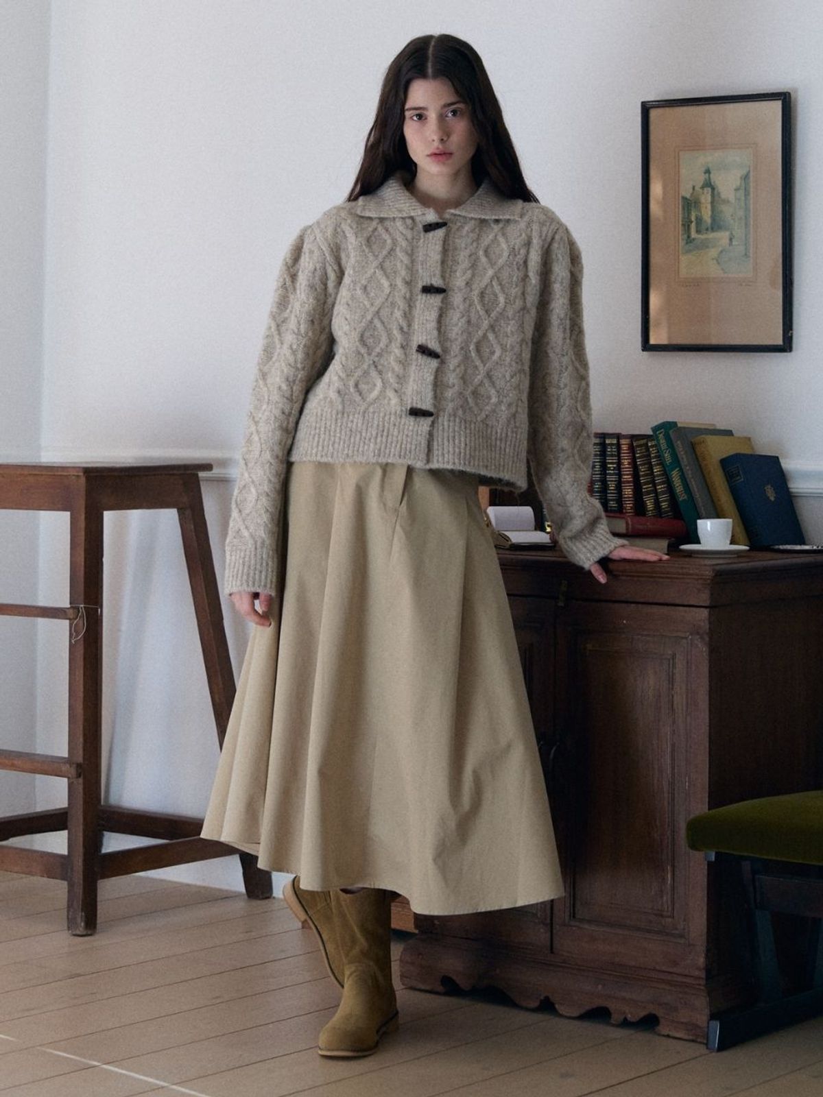 패브릭서울(FABRICSEOUL) pintuck banding long skirt_beige