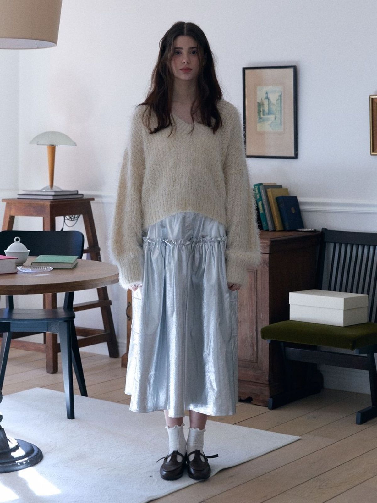패브릭서울(FABRICSEOUL) metal pocket long skirt_silver