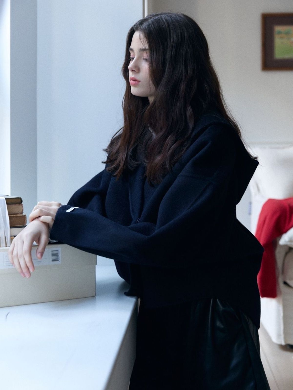 패브릭서울(FABRICSEOUL) hoody oversize handmade short coat_navy