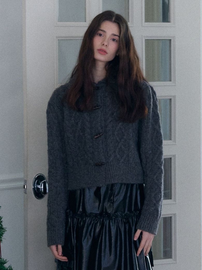 fisher wool cable collar puff cardigan_grey