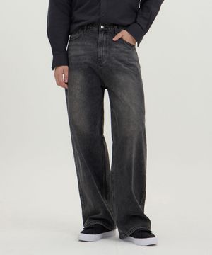 기모 남여공용 블랙 워싱 벌룬핏 와이드 데님 유니섹스(블랙/블루/진청)