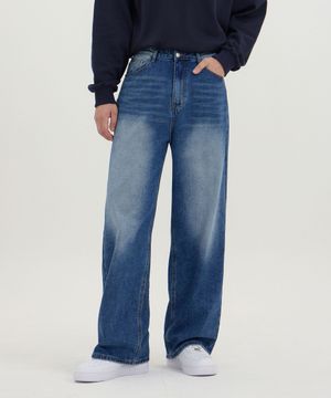 기모 남여공용 블루 워싱 벌룬핏 와이드 데님 유니섹스 (블루/블랙/진청)