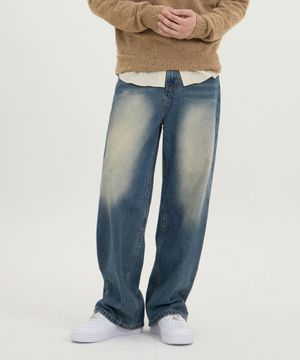 기모 남여공용 옐로우 워싱 벌룬핏 와이드 데님 유니섹스 (진청/블랙/블루)