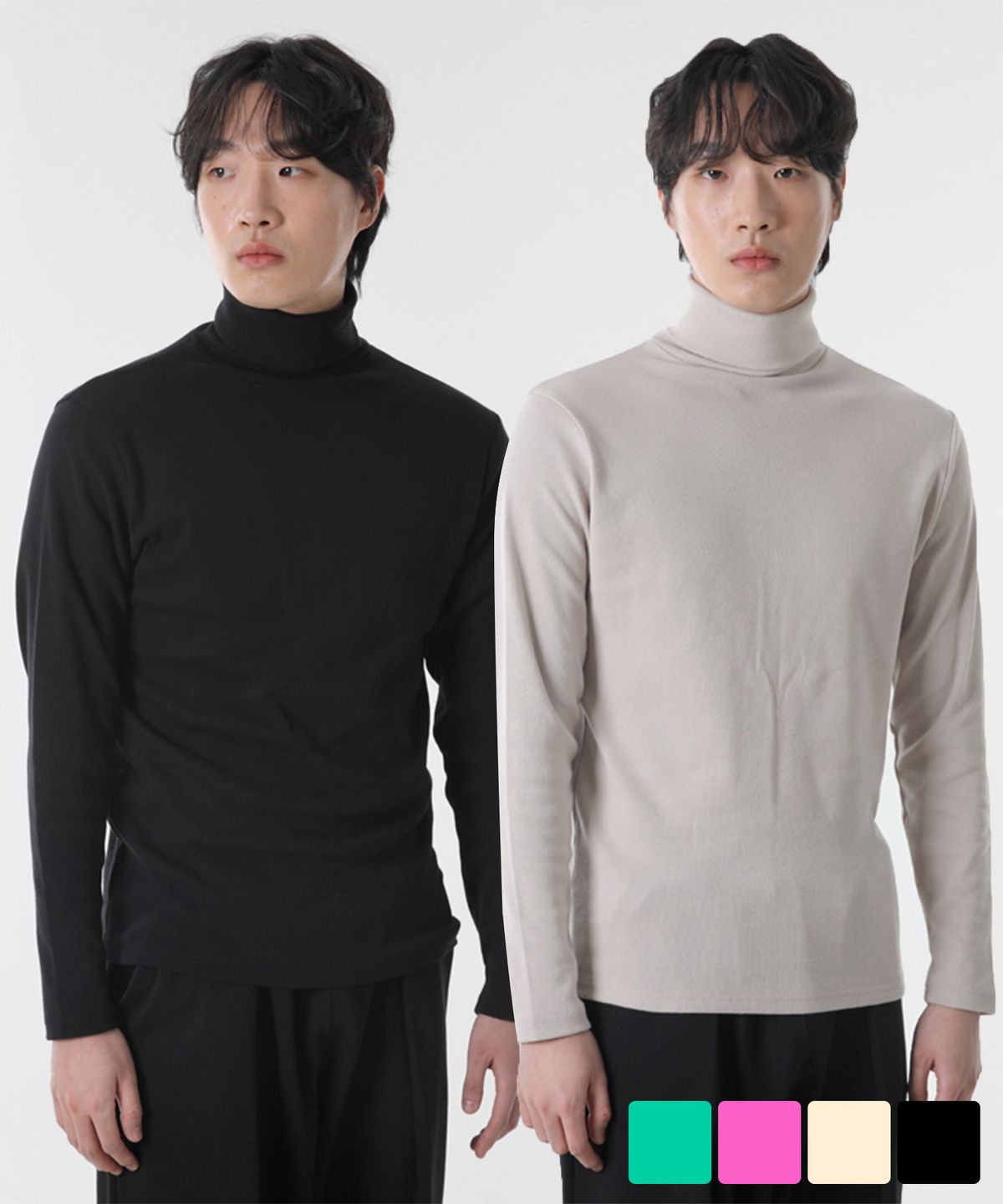 코드아이엠(CODE I'M) [2PACK]면스판 정사이즈 목폴라 긴팔티 4Color