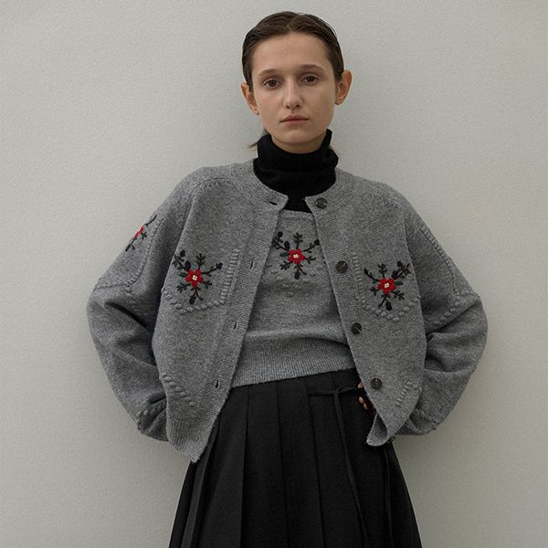 idem flower ensemble cardigan ネイビー flower motif knit shirt cardigan – CAMPHOR WOOD - OFFICIAL