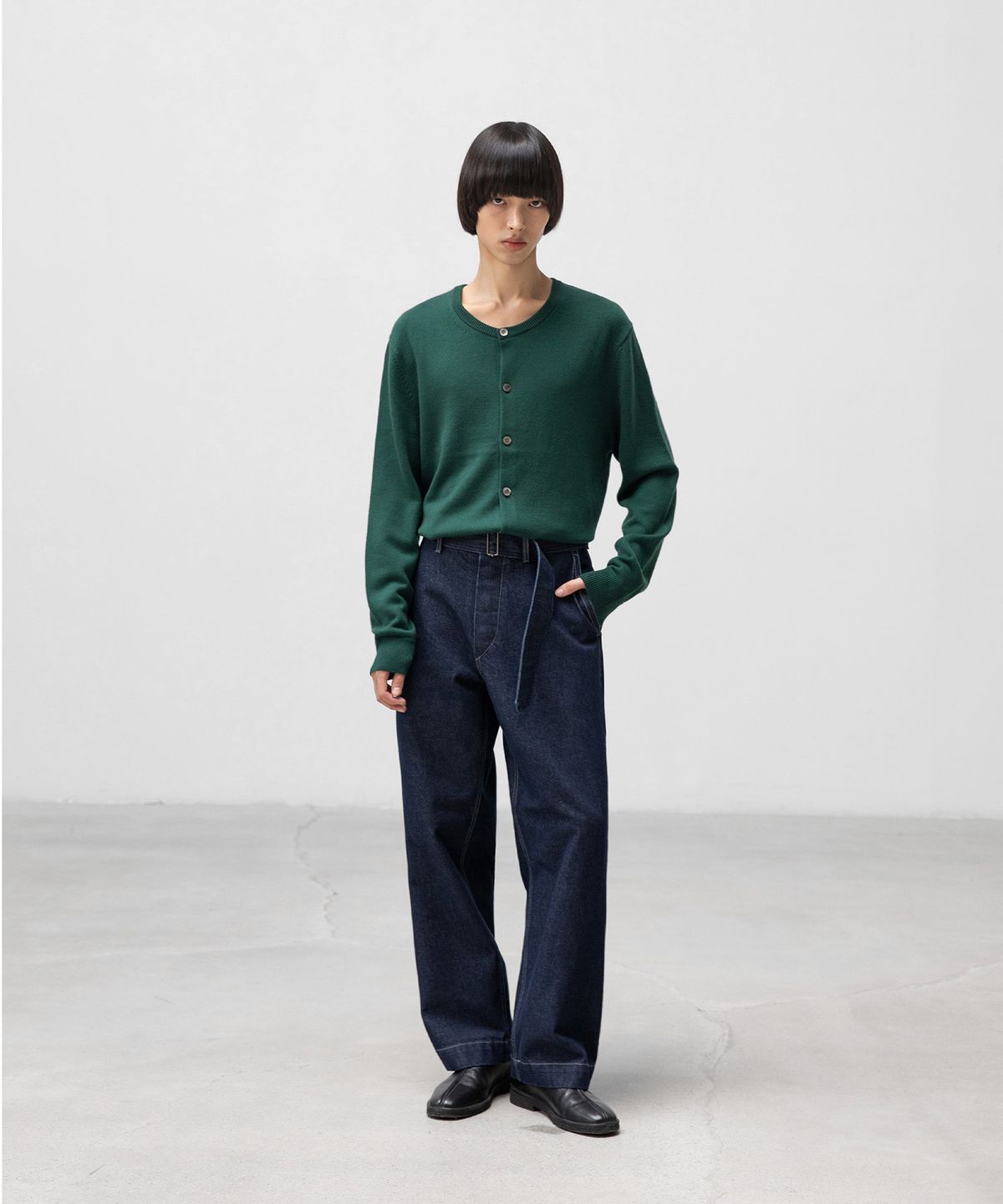 어나더 오피스(ANOTHER OFFICE) Plenty Belted Denim Slacks (One Washed)