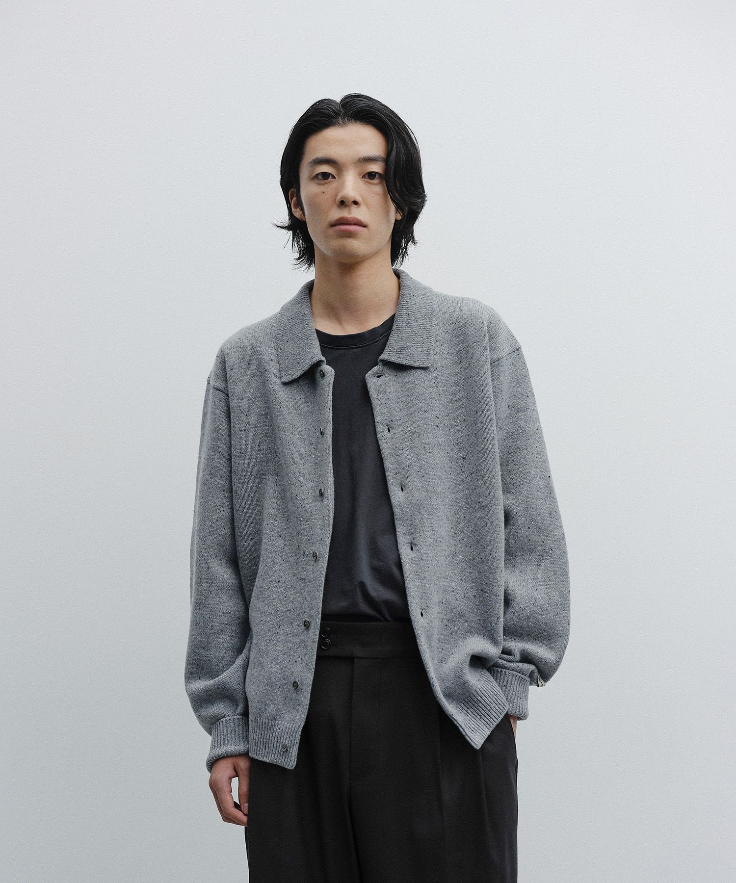 トップス nonnative OFFICER POLO CARDIGAN GRAY 2 ケーブルニット ウールカシミヤ カーディガン