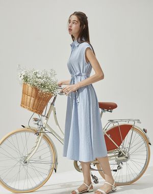 포지타노 셔츠 타이 롱 원피스 - Blue