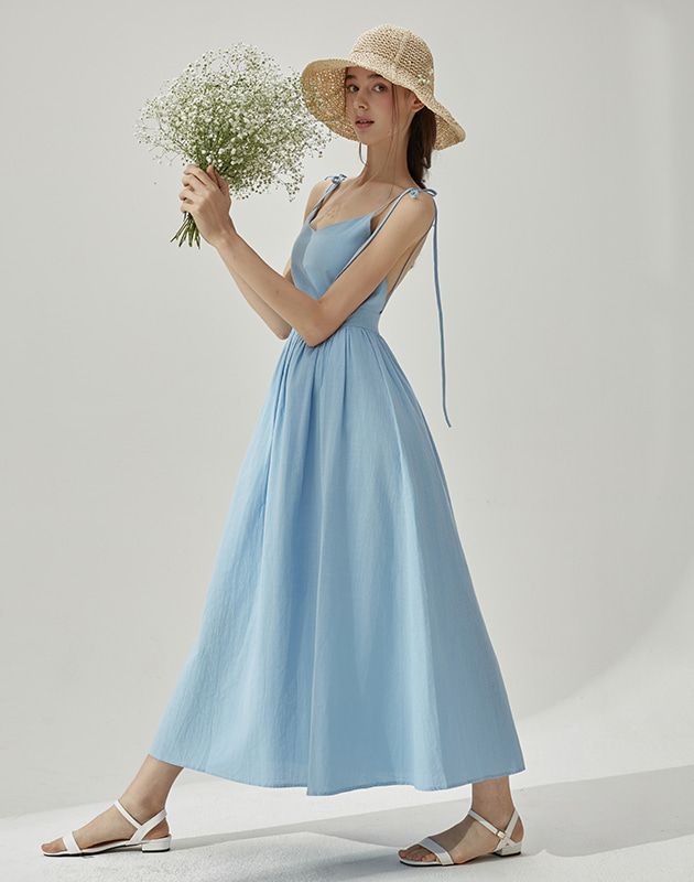 【Vikini Vender】クレホリボンタイロングワンピース BLUE MUSINSA公式 | VIKINI VENDER Clech Ribbon Tie Long Dress - BLUE