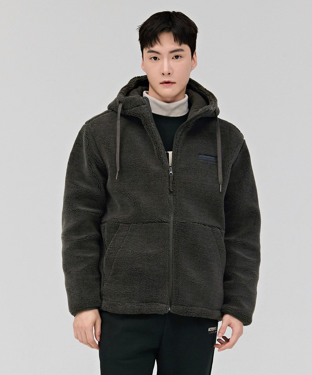 MUSINSA CHASECULT Common Fleece Boa Hooded Zip-Up Khaki