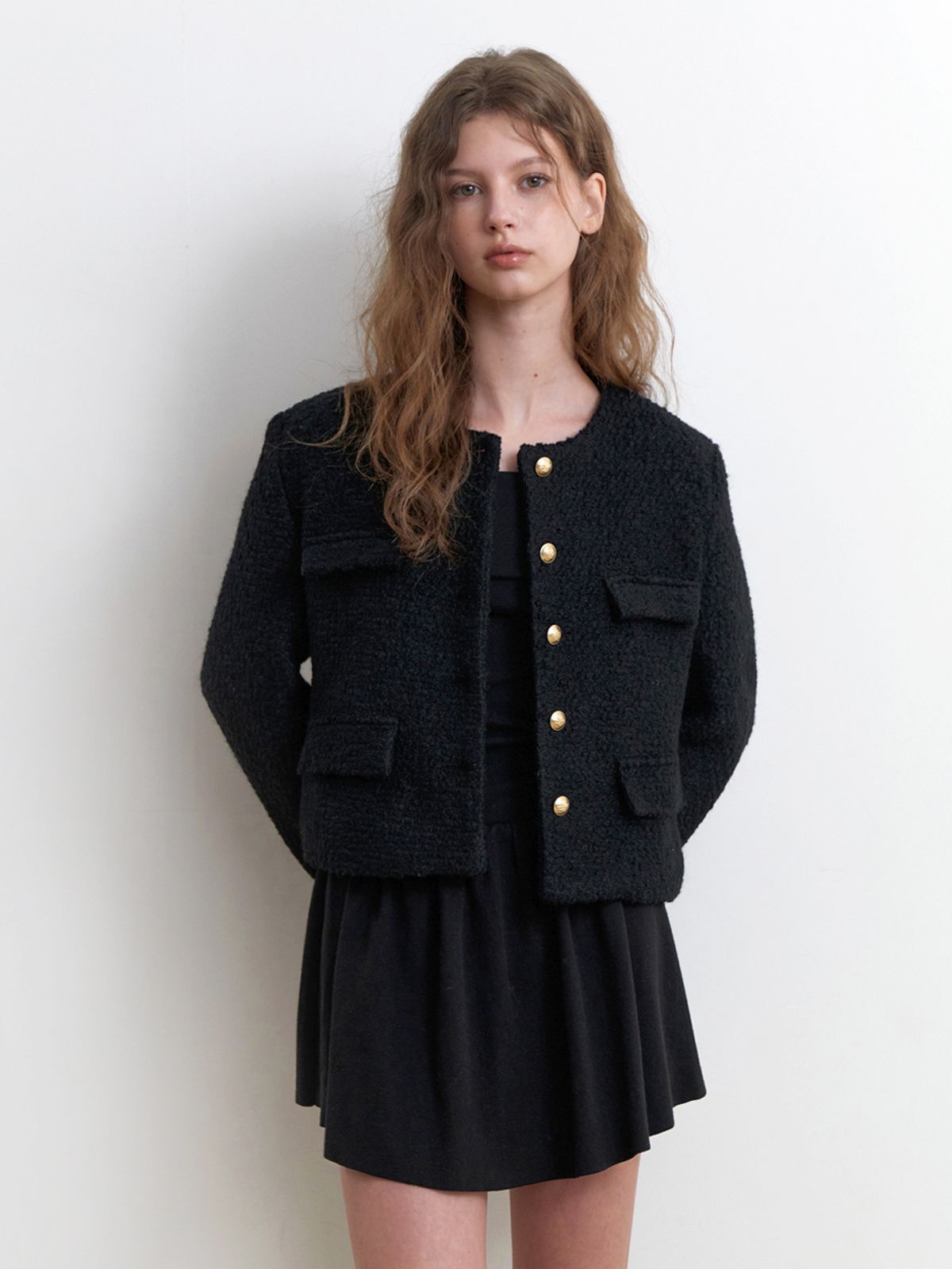 카인더베이비(KINDABABY) boucle wool jacket - black