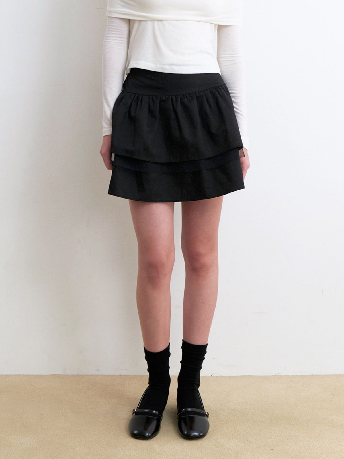 카인더베이비(KINDABABY) mesh layerd mini cancan skirt - black