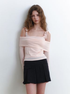 ribbon sleeveless & off-shoulder top set - baby pink