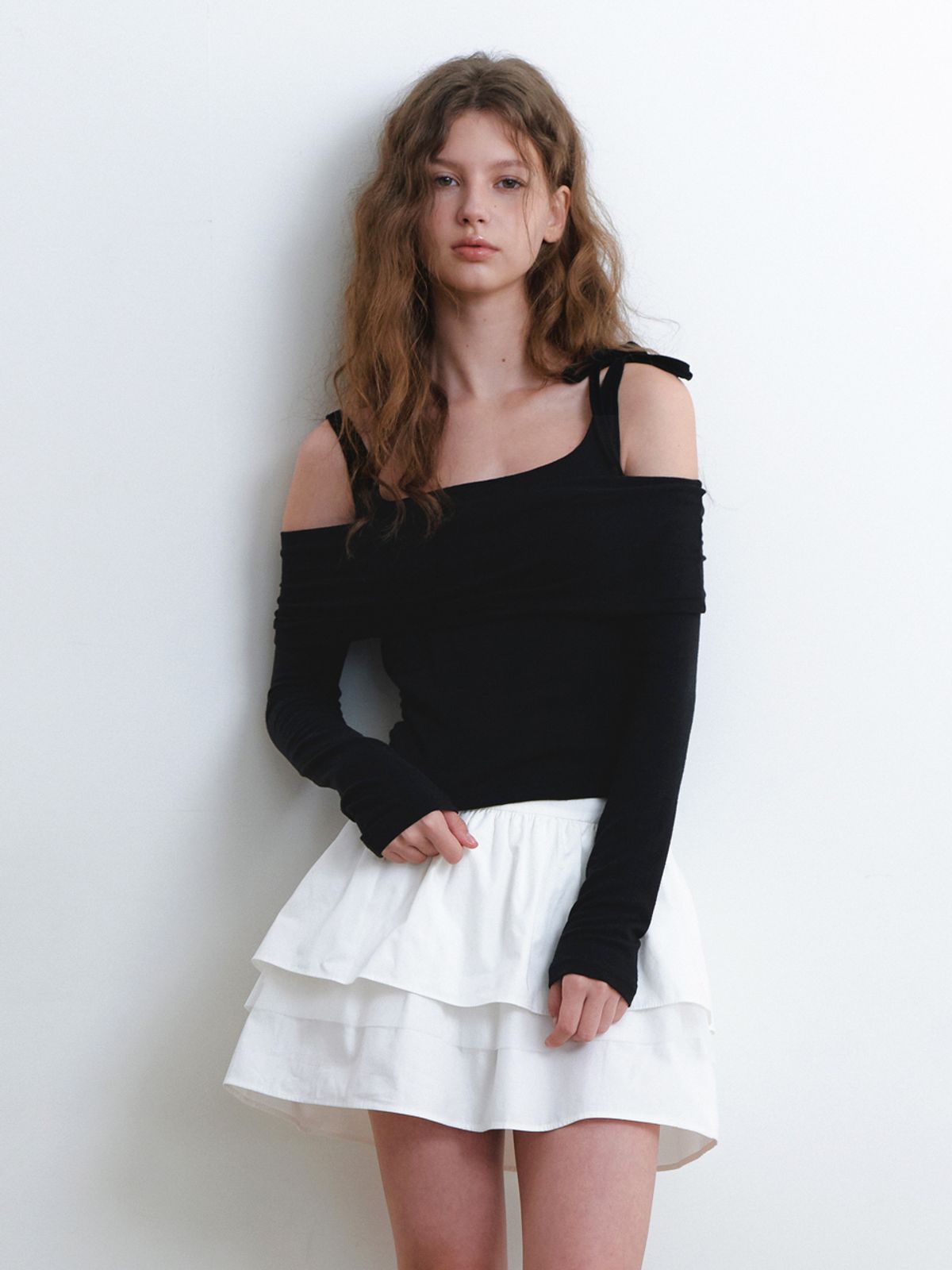 카인더베이비(KINDABABY) ribbon sleeveless & off-shoulder top set - black