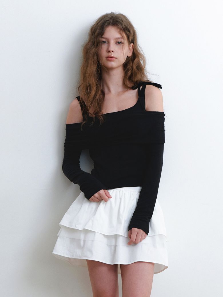 ribbon sleeveless & off-shoulder top set - black