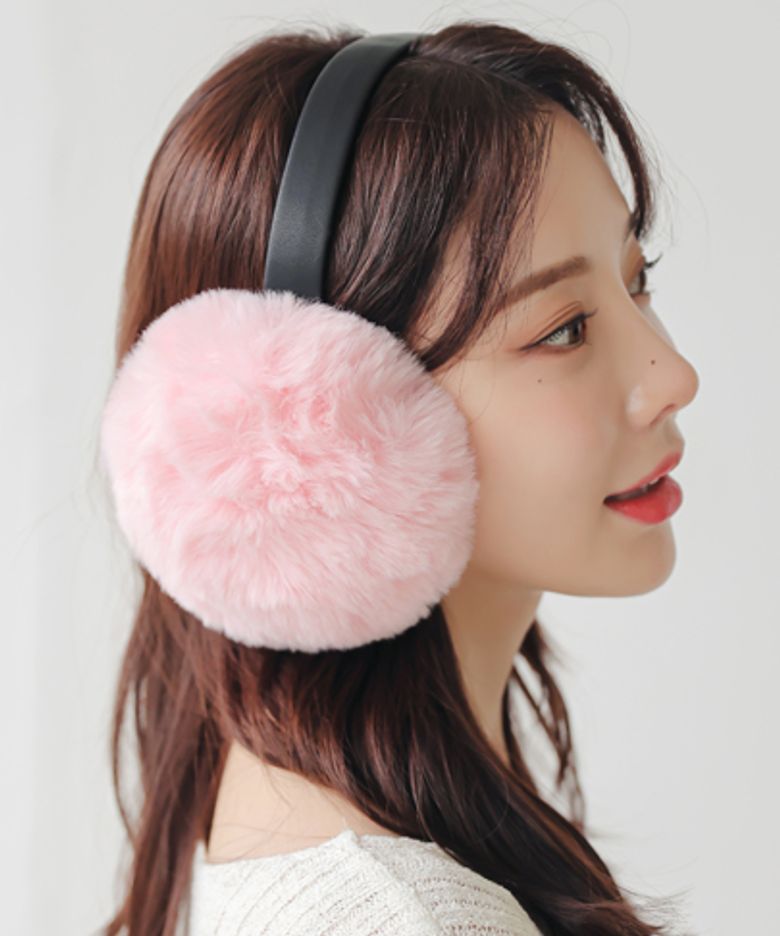 페이크퍼 접이식 귀마개 핑크