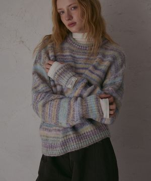 멀티 스트라이프 울 풀오버-민트