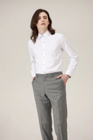 폴리 뱀부 솔리드 스트레치 셔츠 화이트 YJ4FUS521WH