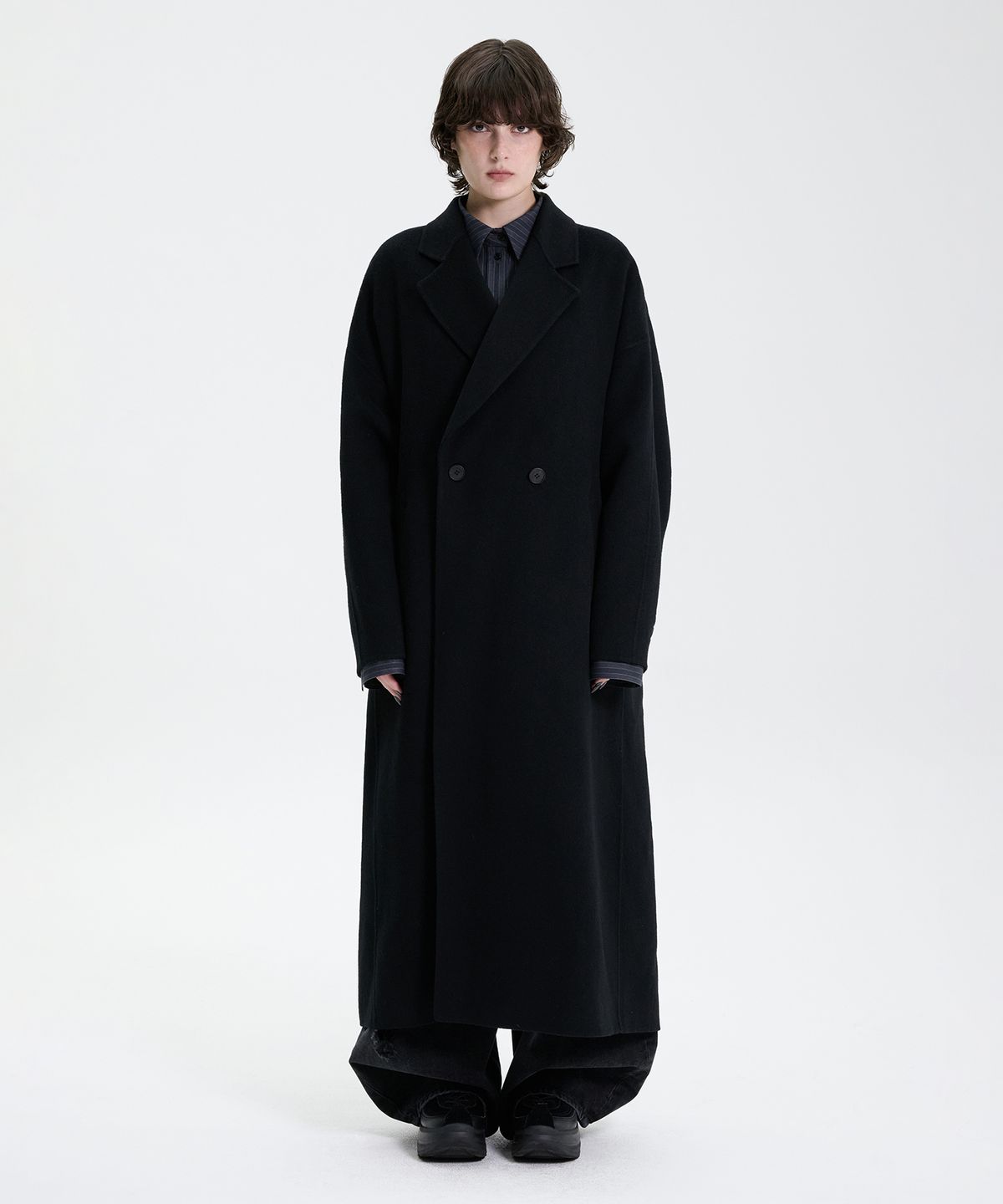 트리밍버드(TREEMINGBIRD) Handmade) Wide Long Coat [ Black ]