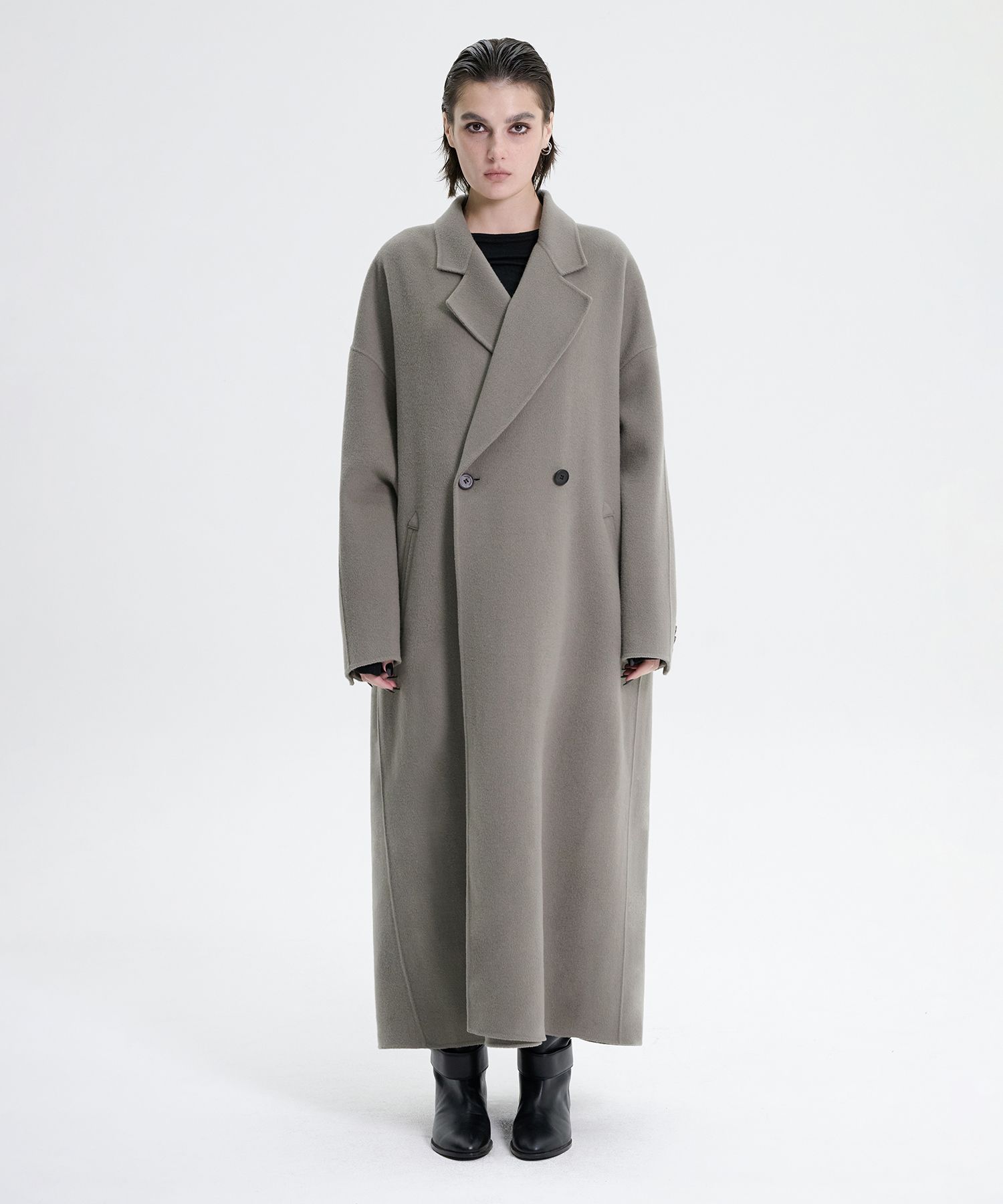 MUSINSA公式 | TREEMINGBIRD Handmade) Wide Long Coat [ Khaki Gray ]