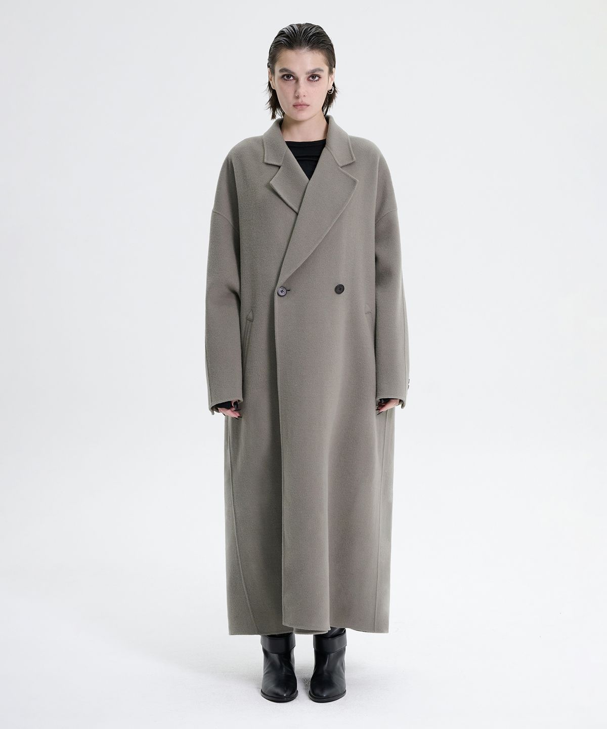 트리밍버드(TREEMINGBIRD) Handmade) Wide Long Coat [ Khaki Gray ]