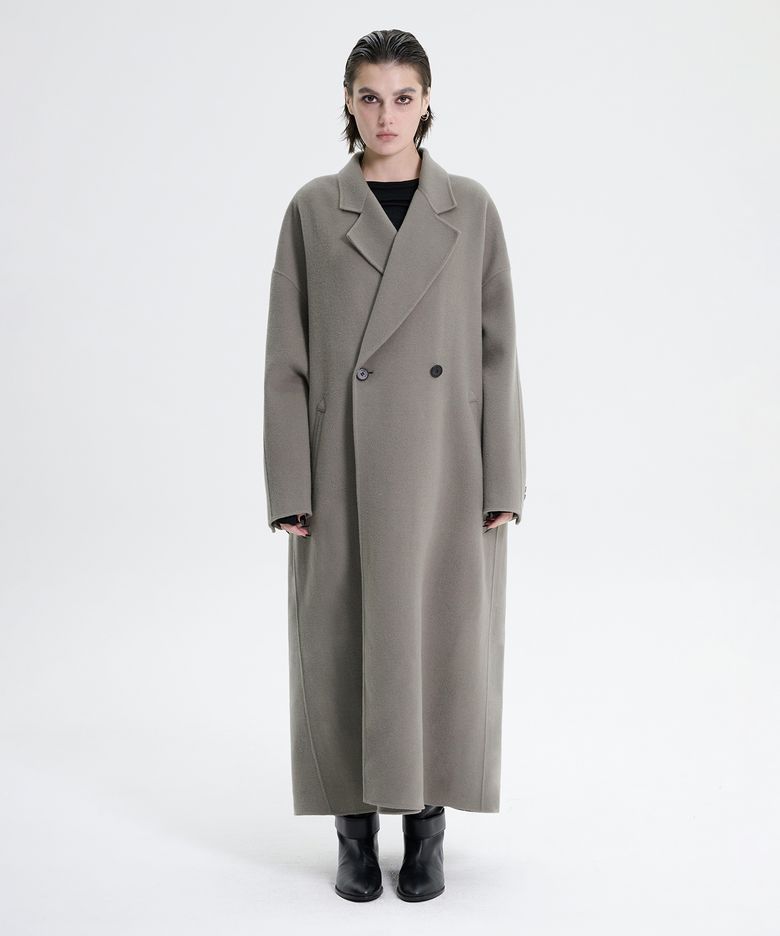 Handmade) Wide Long Coat [ Khaki Gray ]