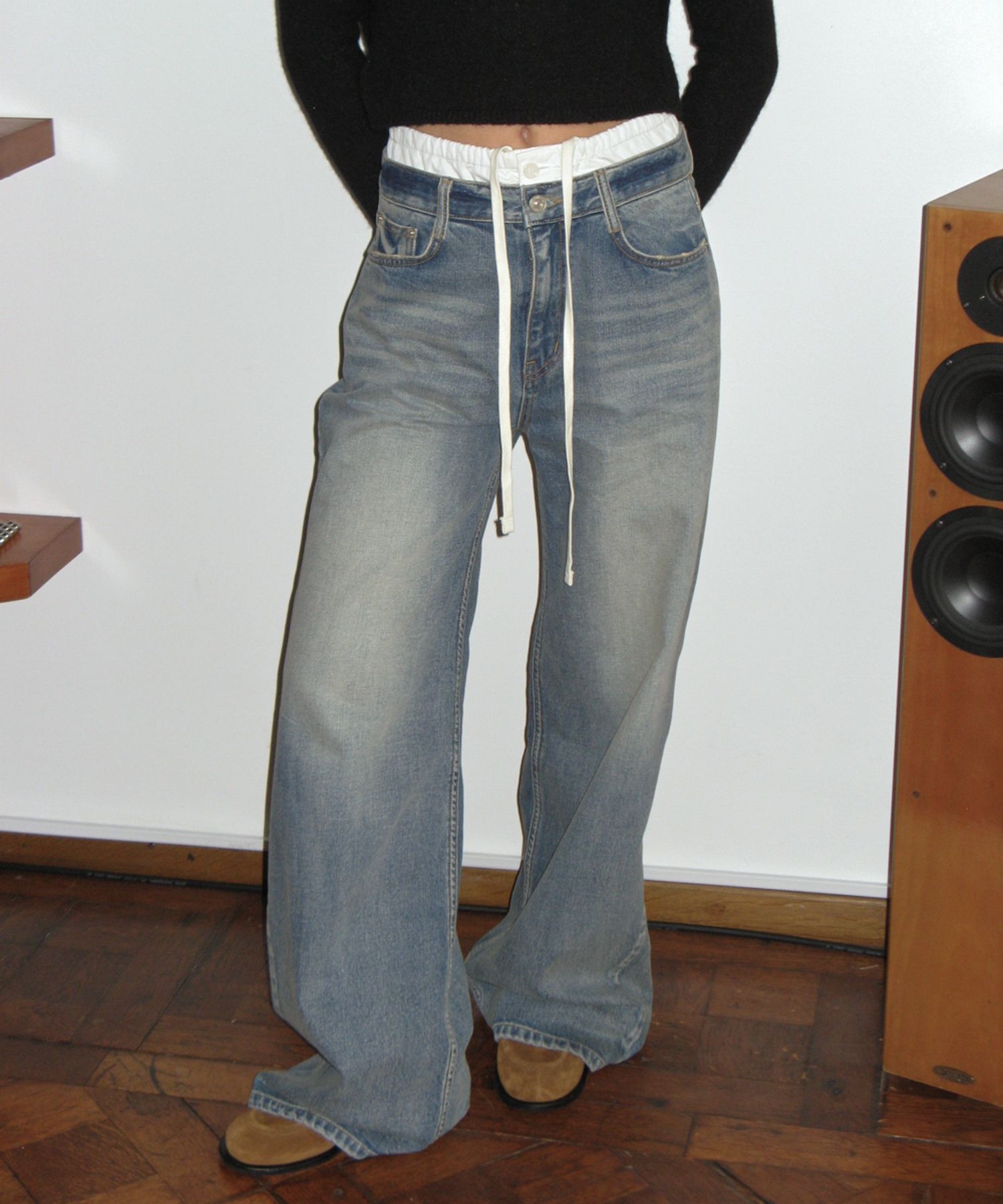 韓国ブランド【STUDIOTABLE】DOUBLE WAIST WIDE DENIM MUSINSA | STUDIOTABLE DOUBLE WAIST WIDE DENIM, MID BLUE