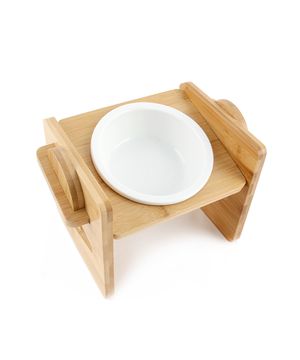 반려동물 높이조절 대나무 식기 1구+도자기 그릇, 1세트