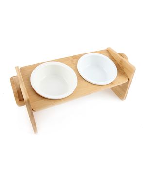반려동물 높이조절 대나무 식기 2구+도자기 그릇 2P