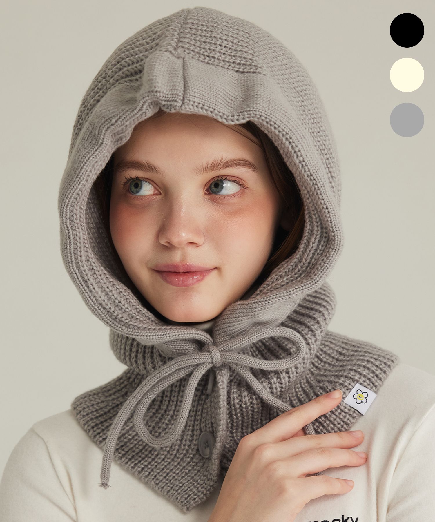 Hand Knit Balaclava グレイッシュベージュ Balaclava hijab knitted grey