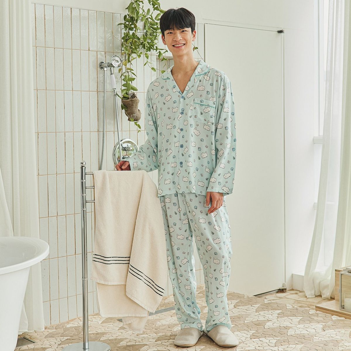 찌니야(JJNIYA) 남성용 낭만고양이 모달 긴팔상하세트