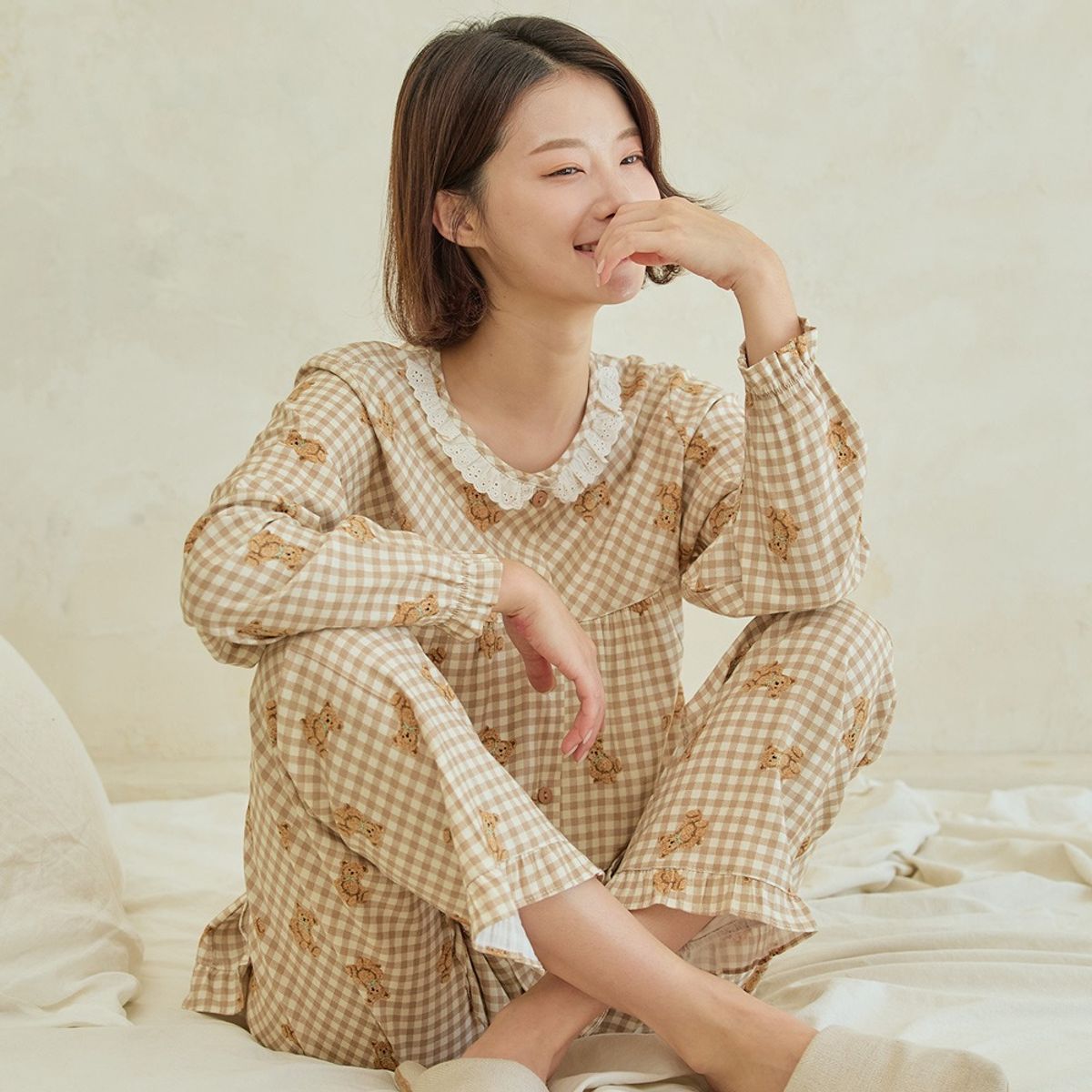 찌니야(JJNIYA) 여성용 리틀베어 30수 개버딘 긴팔상하세트