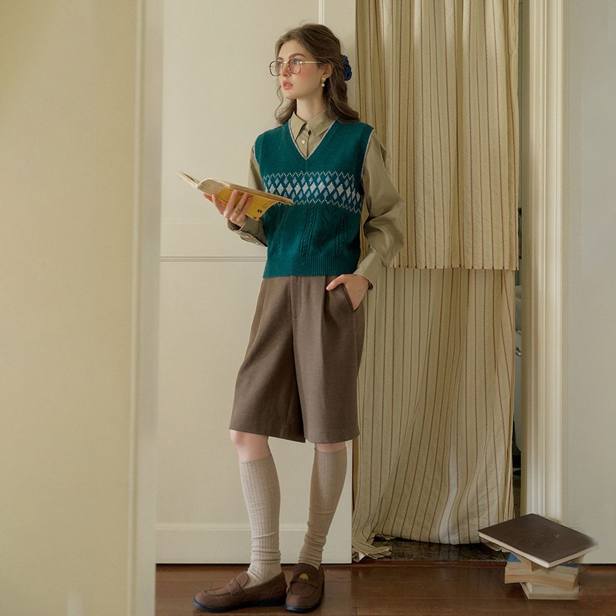 심플레트로(SIMPLE RETRO) SR_High-waisted casual short pants