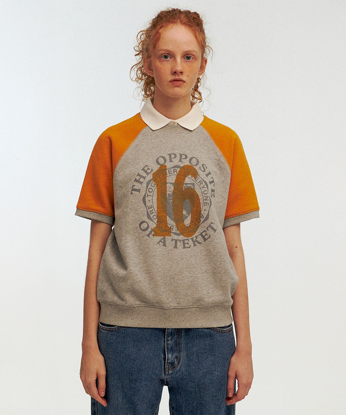 테켓(TEKET) Opposite Short Sleeve Sweatshirt Melange Gray