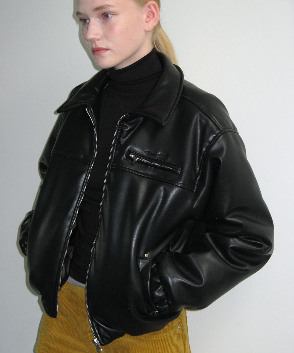 ★CRANK★LEATHER PUFF JUMPER_BLACK★正規品/韓国直送料込/人気 MUSINSA | CRANK Leather Puff Jumper_Black