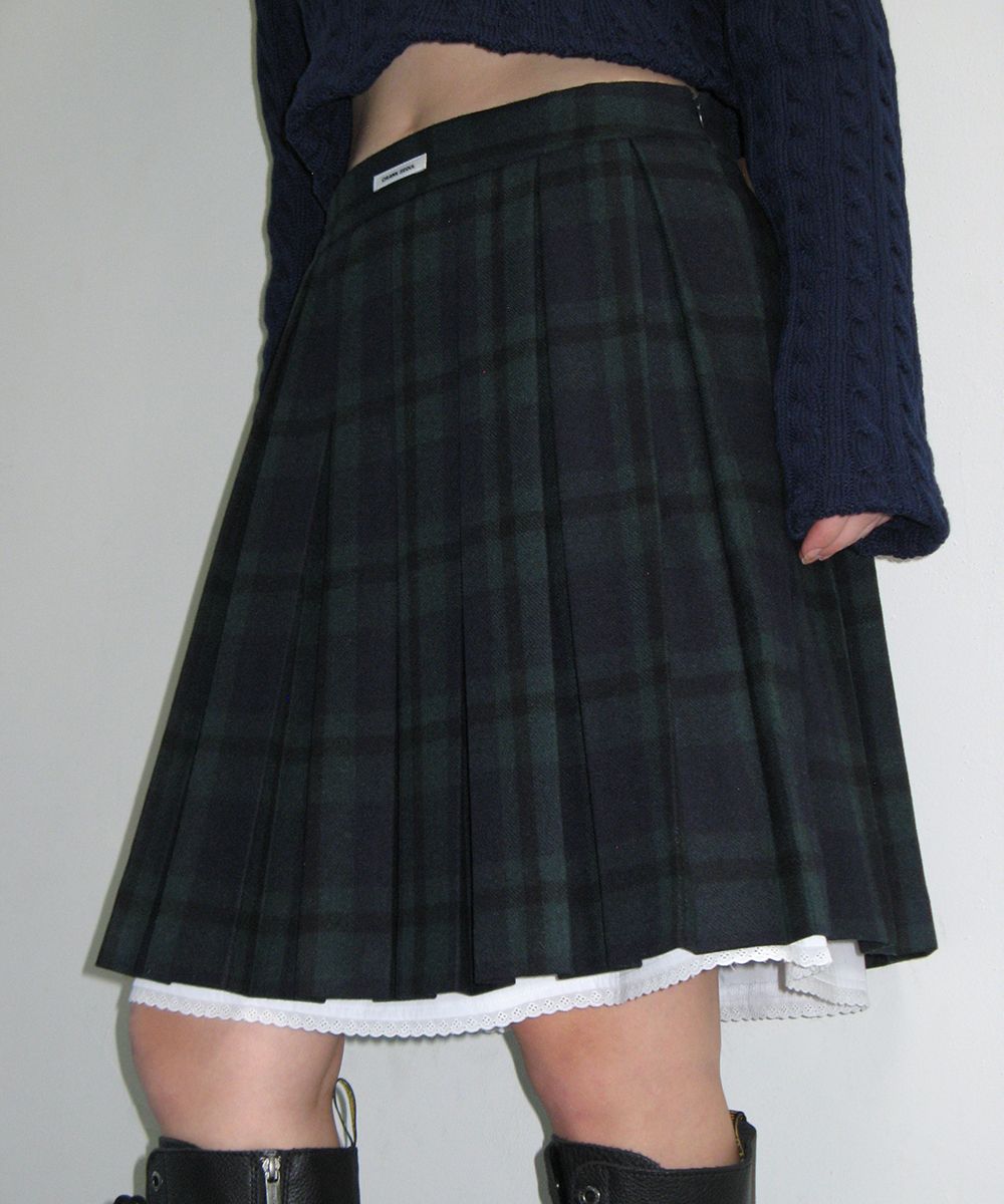 MUSINSA公式 | CRANK Check Layered Wool Pleated Skirt_Navy