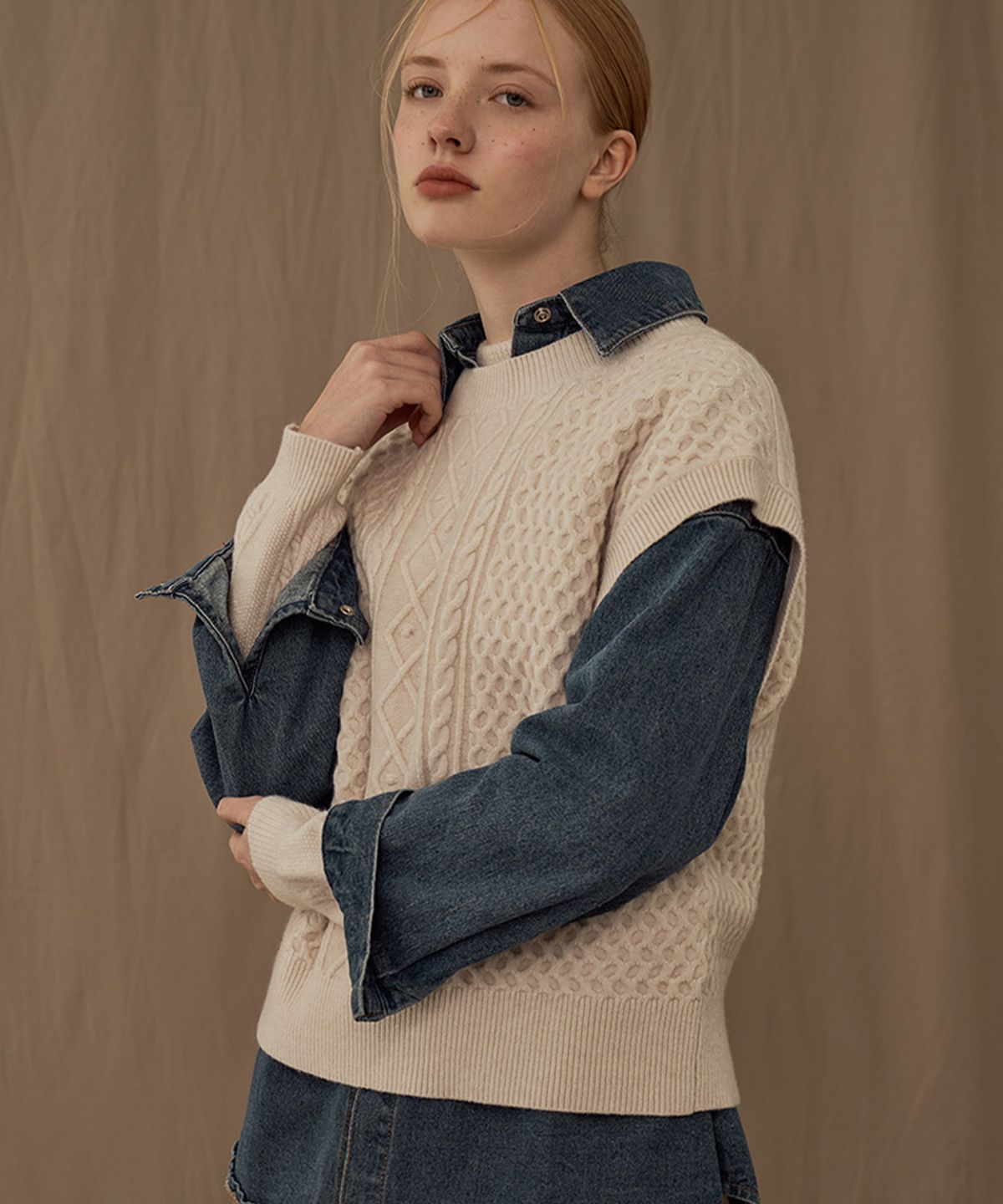 바스카라(VASCARA) Cable Round neck Knit Vest (3colors)
