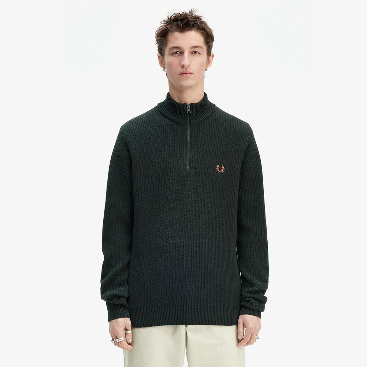 프레드페리(FRED PERRY) [Sharp] 텍스쳐드 하프 집 니트 - 나이트그린 AFPM2436540-Q20