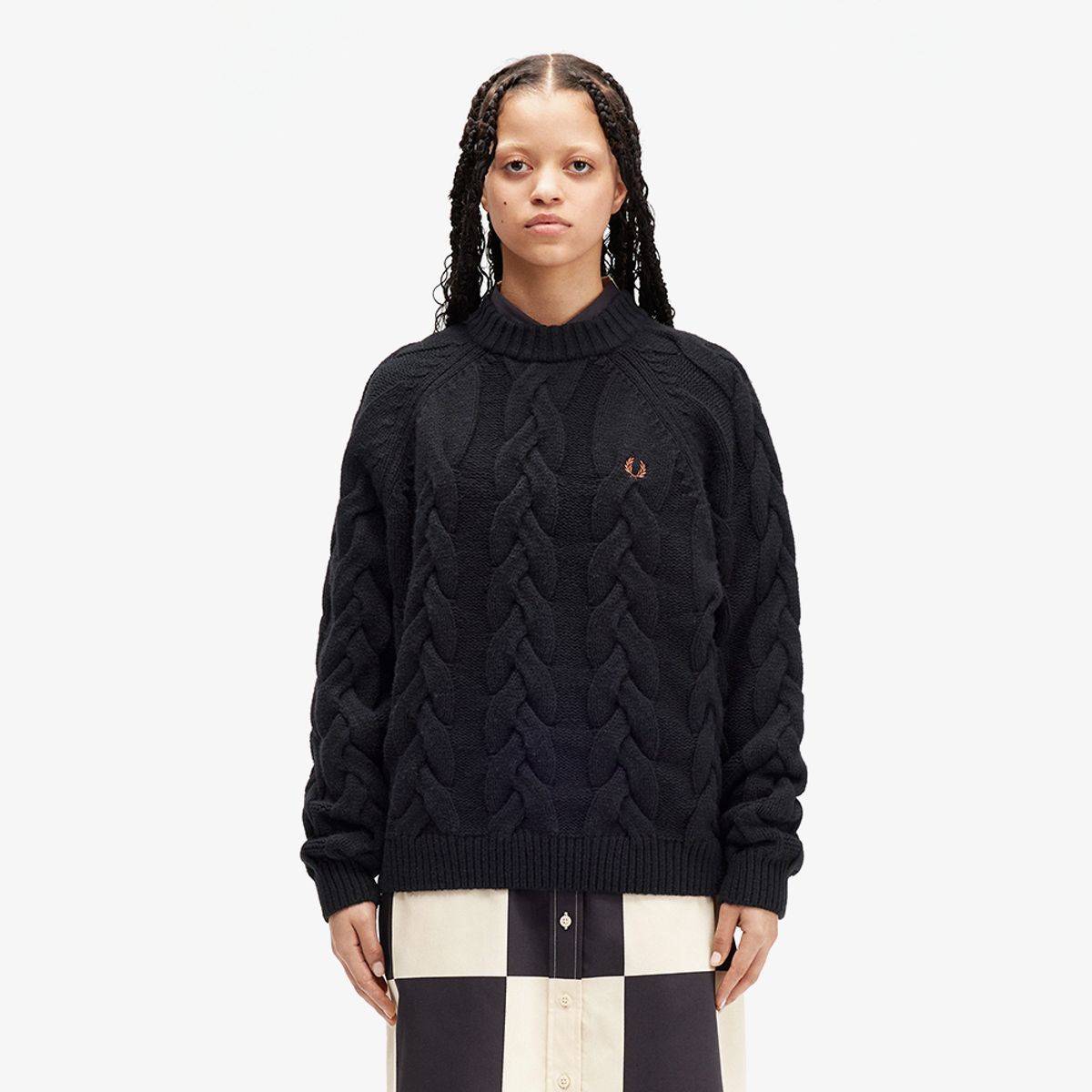 프레드페리(FRED PERRY) [Womens] 케이블 니트 모크넥 니트 - 블랙 AFPF2434118-102