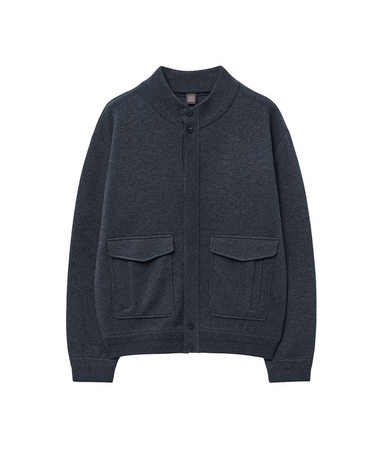 메리노울 에이원 니트 자켓_챠콜