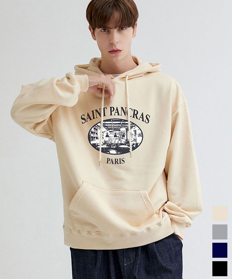 SAINT 프린팅 오버핏 후드티셔츠