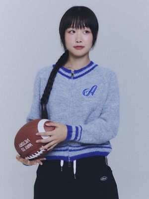 투웨이 A 자수 가디건 - 그레이