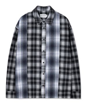 패치워크 오버핏 체크 셔츠