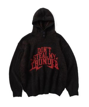 THUNDER 브러쉬드 니트 후디 - 블랙