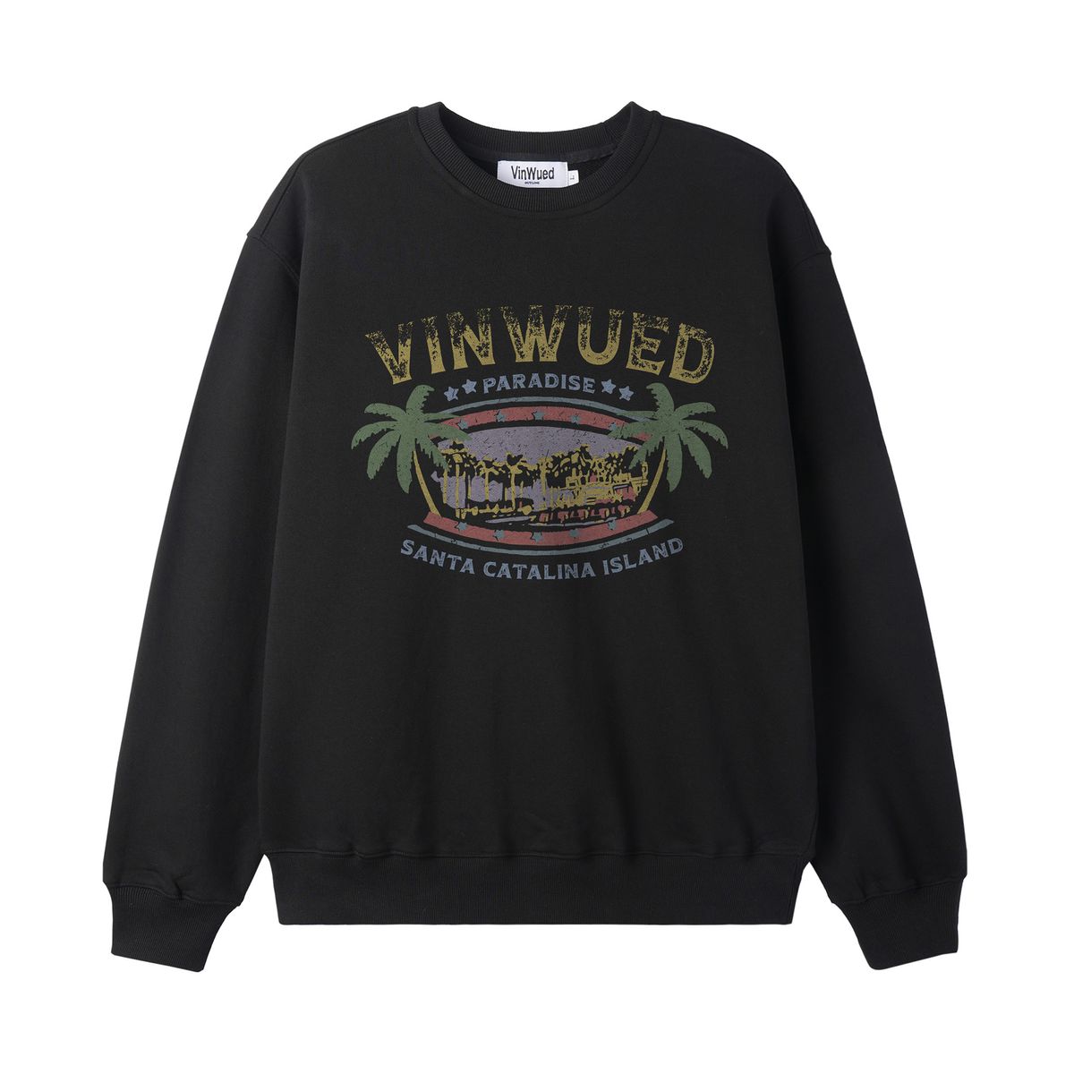 빈웨드(VINWUED) Paradise Santa Catalina Island 파라다이스 산타 카탈리나 아일랜드 검정 블랙 오버핏 스웨트셔츠 DCB-17