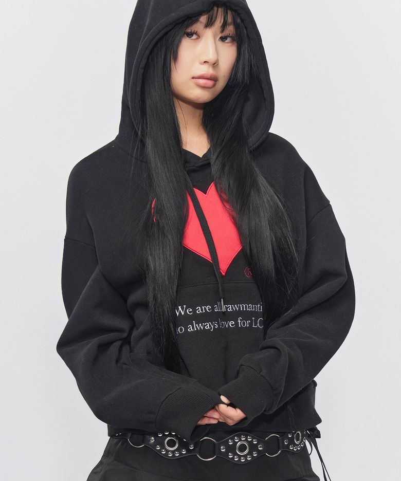 러브 로맨티스트 하트 기모 후드티 블랙
