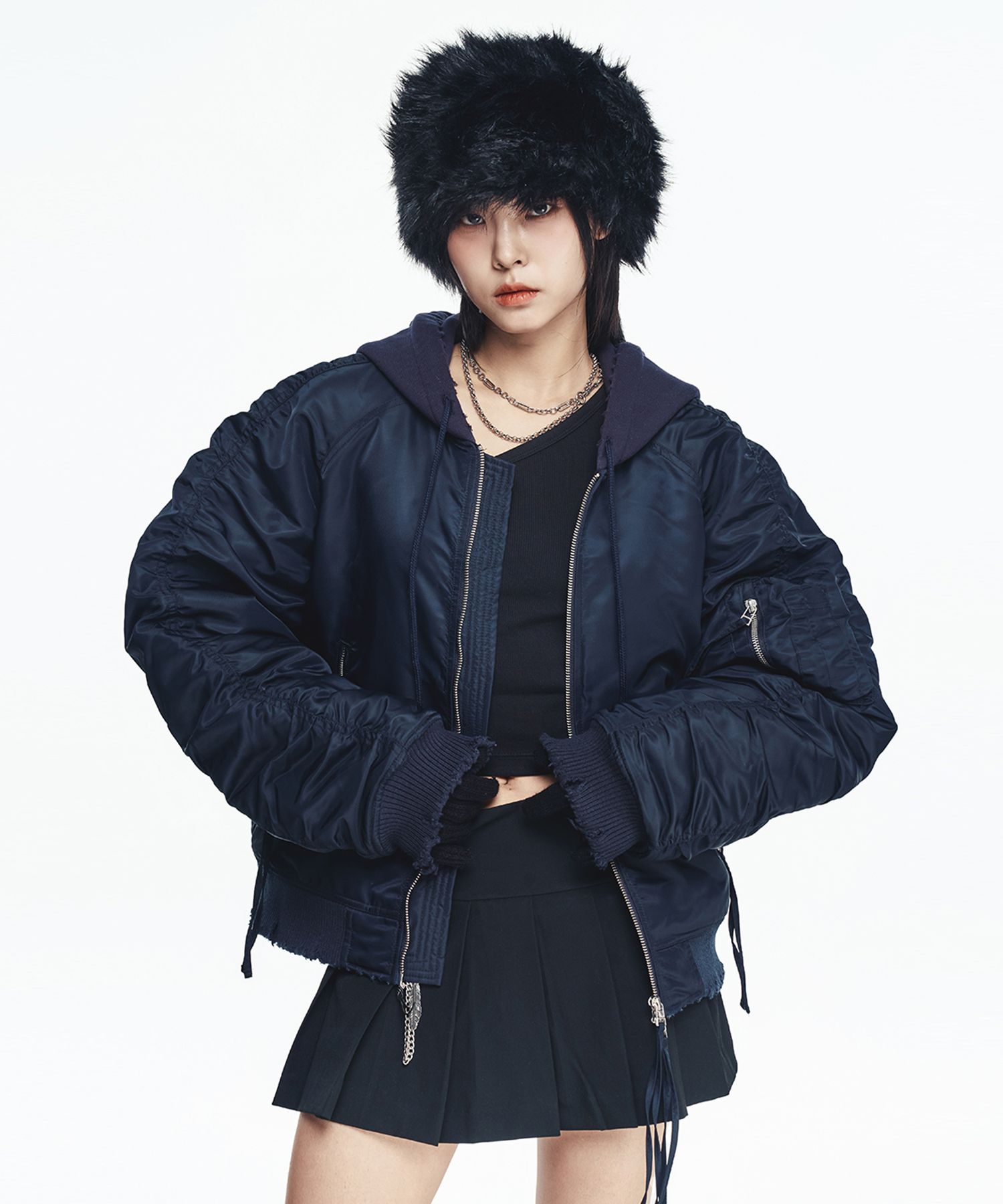 MUSINSA公式 | EASY NO EASY ディストロイドシャーリングフードMA-1