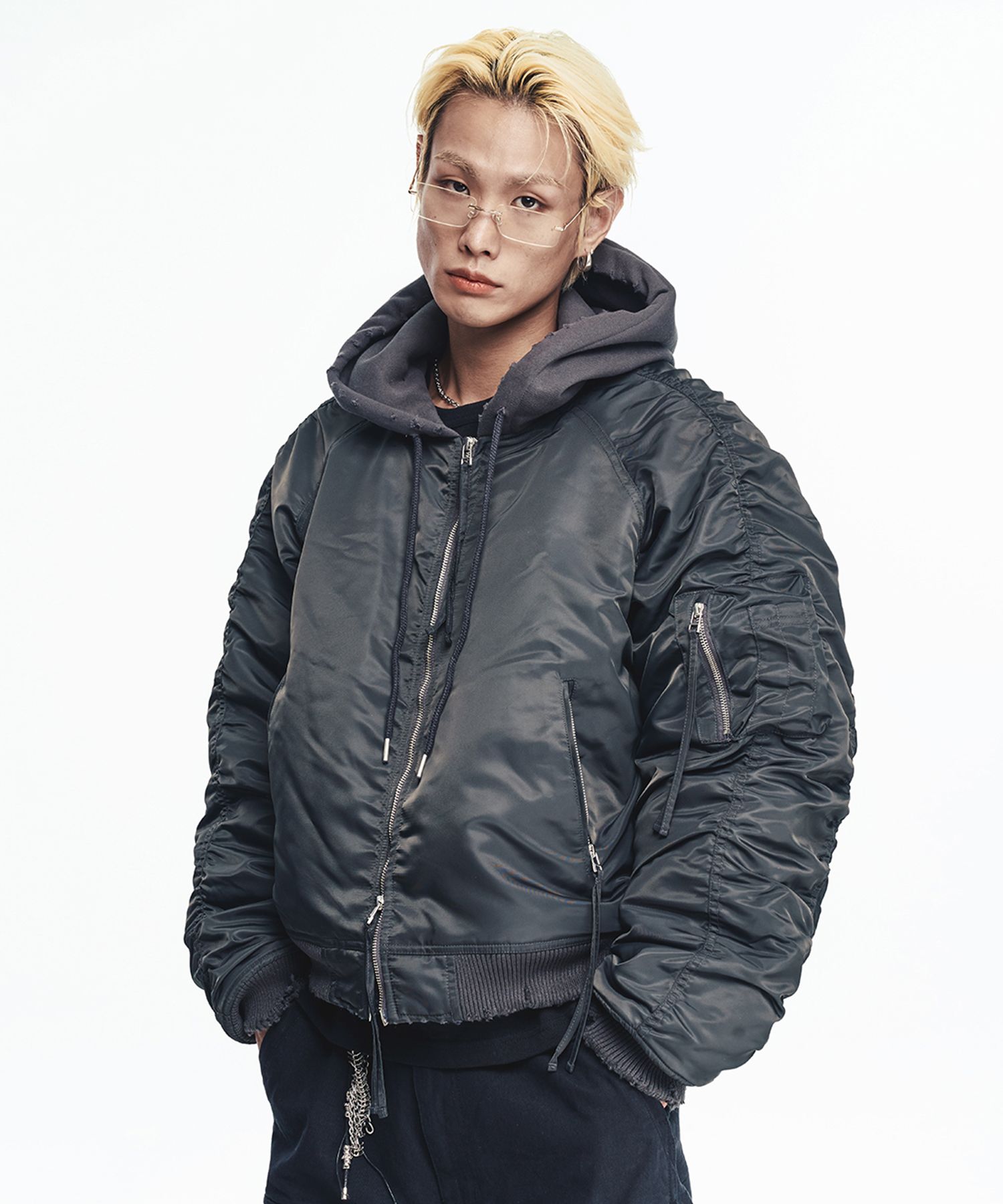 MUSINSA公式 | EASY NO EASY ディストロイドシャーリングフードMA-1