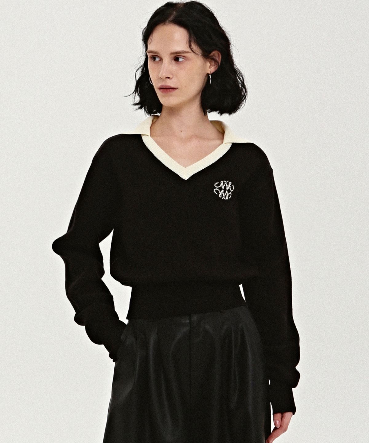 닉앤니콜(NICK&NICOLE) CLASSIC COLOR BLOCK COLLAR KNIT_BLACK