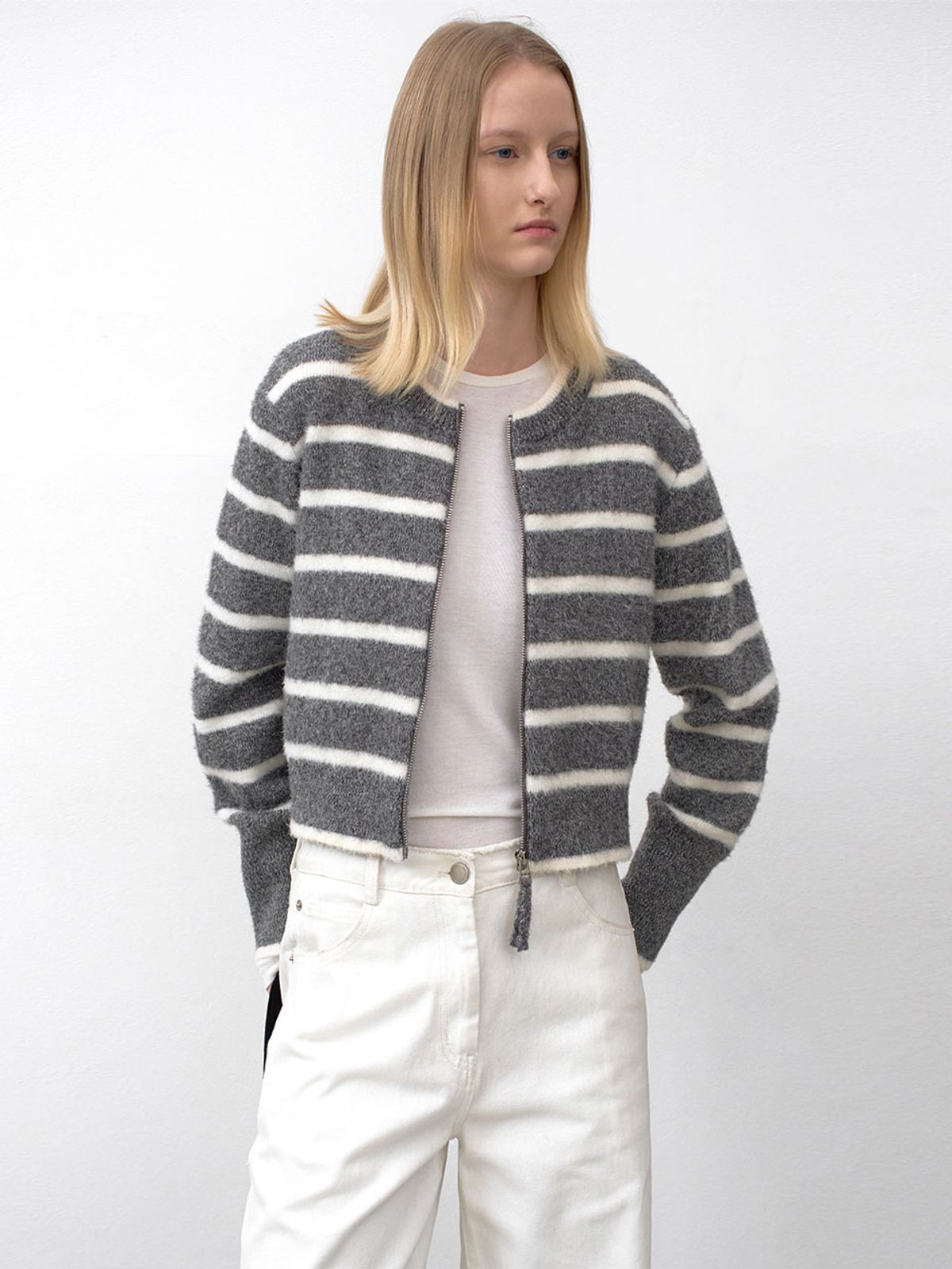 아틀리에 나인(ATELIER NAIN) ESSENTIAL SAGE STRIPE CARDIGAN(CD-2176)